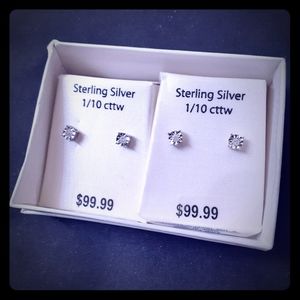 1/10cttw Diamond Sterling Silver Stud Earrings Set